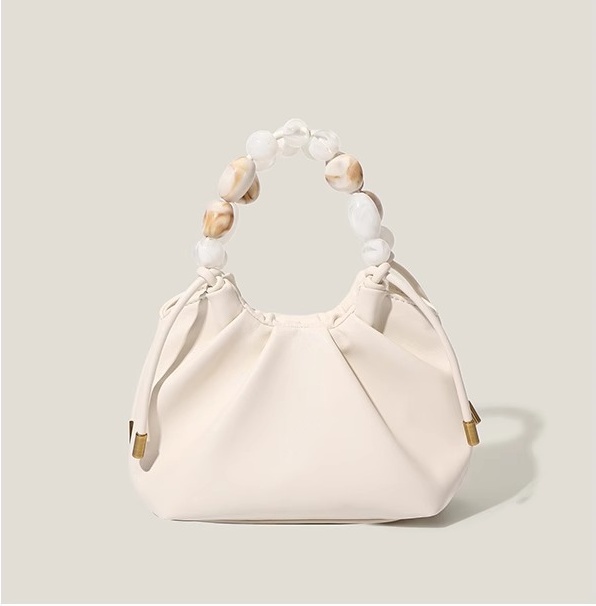Womens New Shoulder Crossbody Bag with Beaded Handle and Pleated Design
